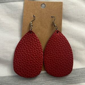 Shiny Red Shagreen Teardrop Earrings